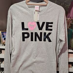 Victoria's Secret Gray Long Sleeve with Love Pink Graphic